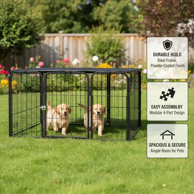 Enclos Chien Barreaux Acier Thermolaqué Noir pour Jardin