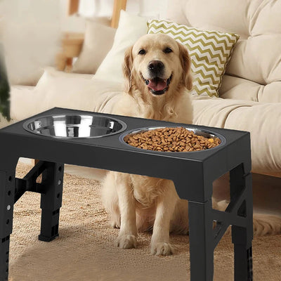 Gamelle Surélevée Chien Réglable Double Inox Support Noir