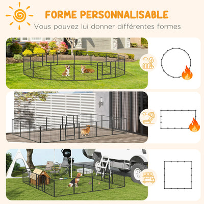 PawHut Parc Chien 16 Panneaux Modulable Acier 60 cm
