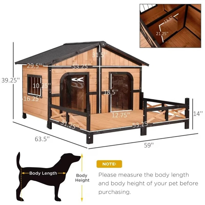 Niche Chien Extérieur Bois Double avec Terrasse 150 cm