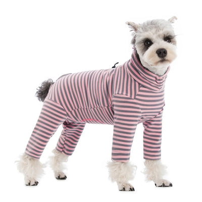 Combinaison de Récupération Rayée Petit Chien 4 Pattes Col Réglable