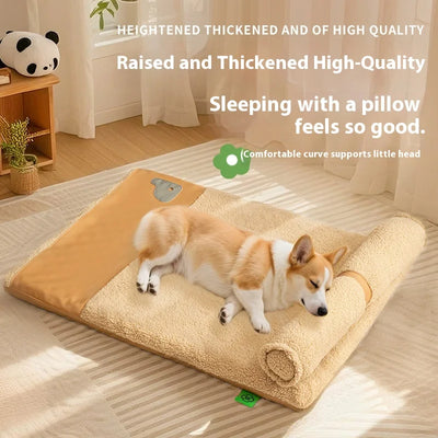 Lit pour Petit Chien avec Traversin Sherpa Lavable 75x55 cm
