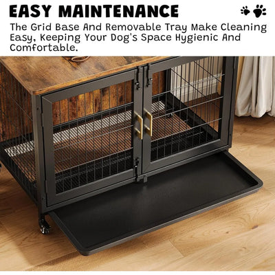 Cage Chien Bois Garvee 2 Portes Table d'Appoint