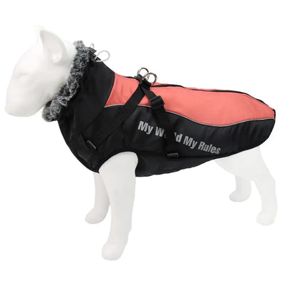 Manteau Imperméable Grand Chien Col Façon Fourrure Réfléchissant
