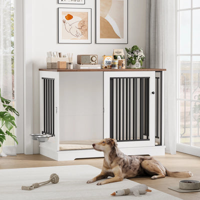 Cage Meuble pour Chien Getone 120x60x87 cm Porte Coulissante