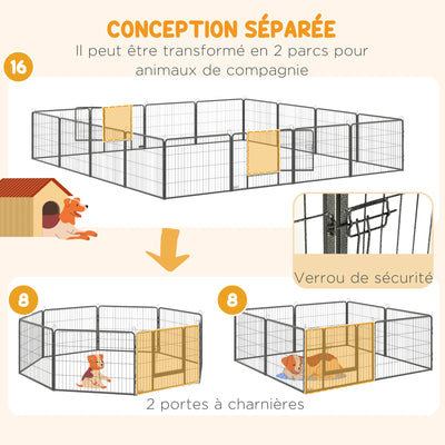 PawHut Parc Chien 16 Panneaux Modulable Acier 60 cm