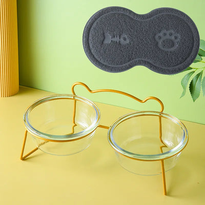 Gamelle Surélevée Verre Petit Chien Support Doré