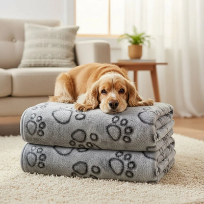 Couverture Peluche Chien Motif Patte Grand Format