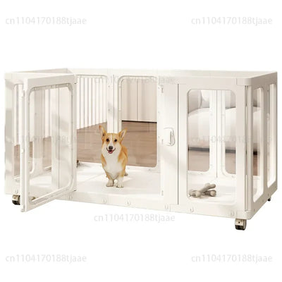 Parc pour Chien d'Intérieur Transparent Amovible sur Roulettes