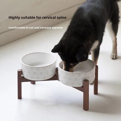 Gamelle Surélevée Chien Céramique Support Acacia 1800 ml
