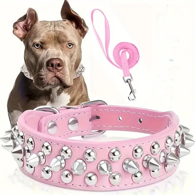 Collier Cuir Clouté Gros Chien Laisse