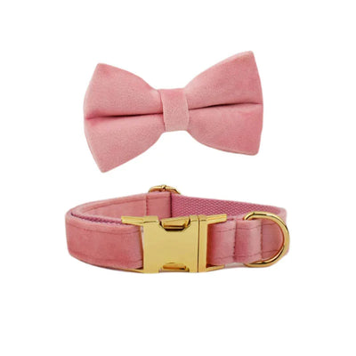 Collier et Laisse Velours Rose Harnais Assorti Chien