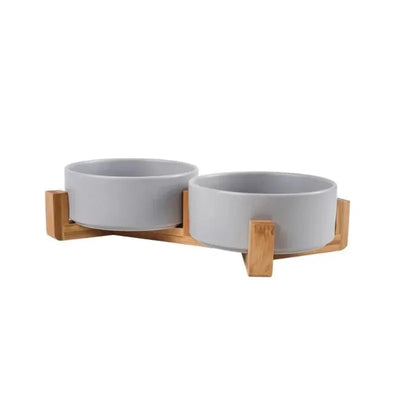 Gamelle Surélevée Chien Céramique Support Bois Six Coloris