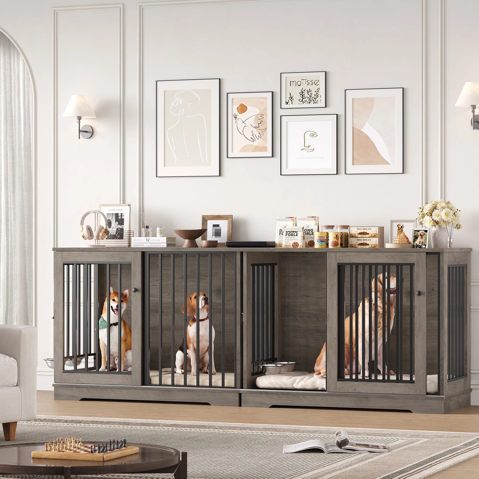 Cage Meuble pour Chien Getone 120x60x87 cm Porte Coulissante