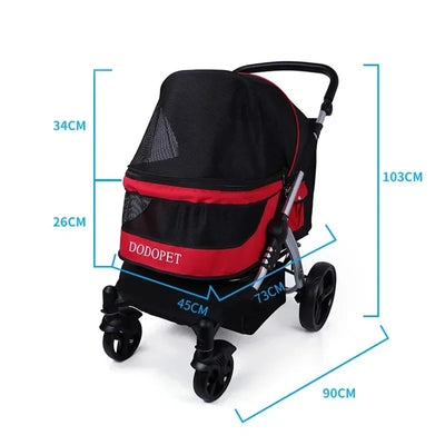 Poussette pour Chien Moyen 4 Roues Pliable Nacelle 73 cm