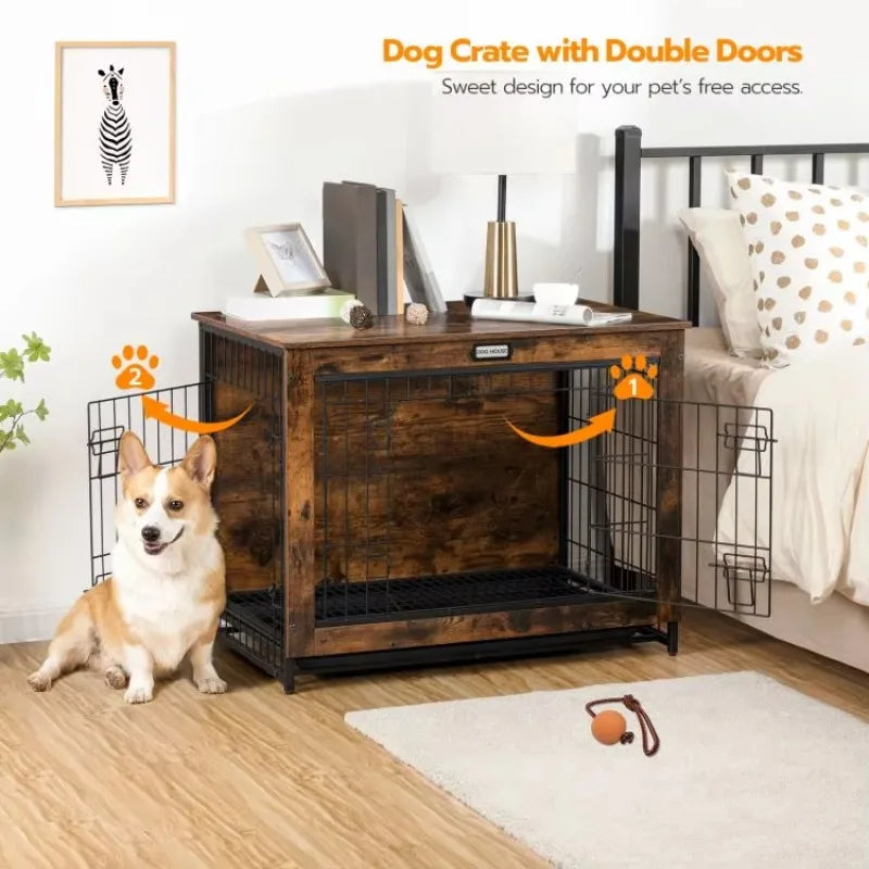 Cage pour Chien Meuble Bois Double Porte Métal