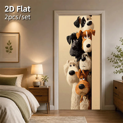 Autocollant Mural Chiens de Dessin Animé pour Porte