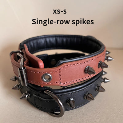 Collier Cuir Véritable Clouté Pointes Anti-Morsure Gros Chien
