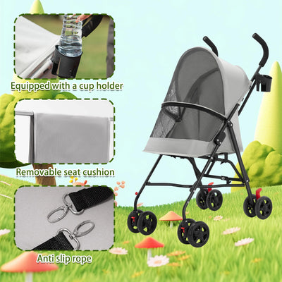 Poussette Pliable 4 Roues avec Porte-Gobelet pour Chien