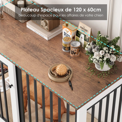 Cage Meuble pour Chien Getone 120x60x87 cm Porte Coulissante