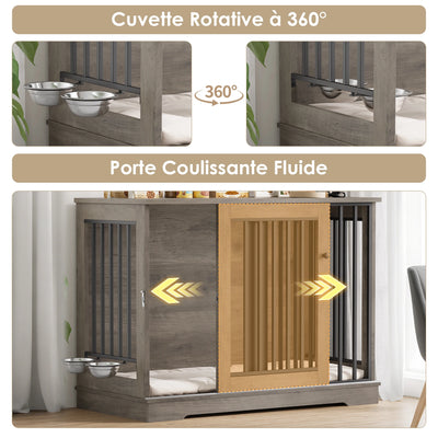 Cage Meuble pour Chien Getone 120x60x87 cm Porte Coulissante