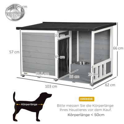 Niche Chien Bois PawHut avec Terrasse et Coin Repas