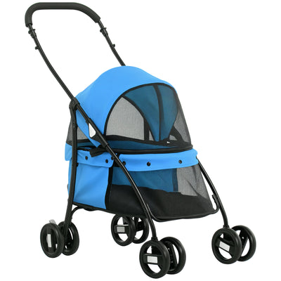 Poussette PawHut Pliable Cadre Acier Chien Bleu