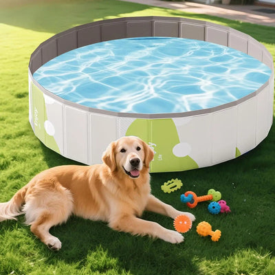 Piscine pour Chien Ronde Pliable 120 cm Gris et Vert