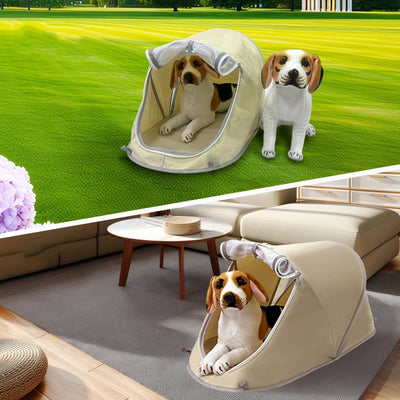 Tente pour Chien Pop-Up Anti-UV Niche Pliable Beige