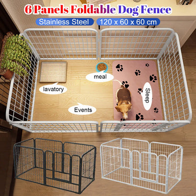 Parc pour Chien Pliable 6 Panneaux Acier Inoxydable 120 cm