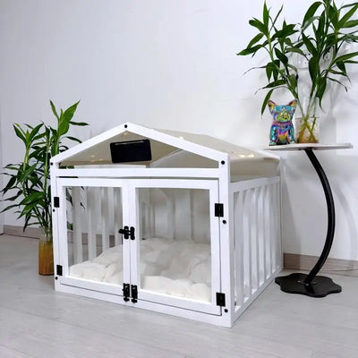 Niche d'Intérieur Cage pour Chien en Bois Massif Double Porte