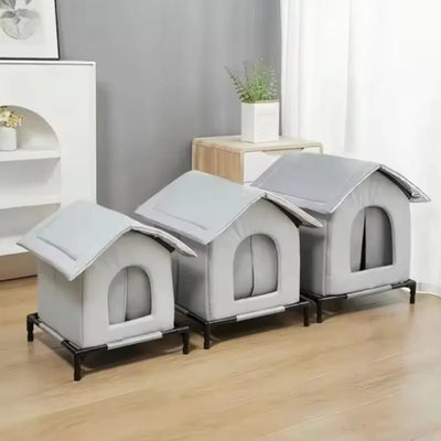 Petite Niche Chien Pliable Grise Surélevée pour Chiot