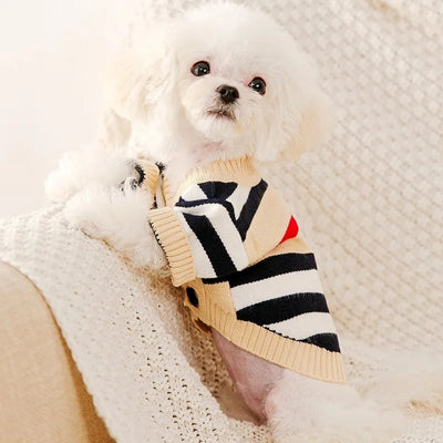 Pull Tricot Rayé pour Chien Col Montant