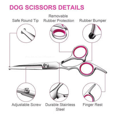 Ciseaux de Toilettage Chien Kit 3 Paires Peigne Bouts Ronds