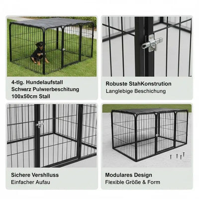 Enclos Chien Barreaux Acier Thermolaqué Noir pour Jardin