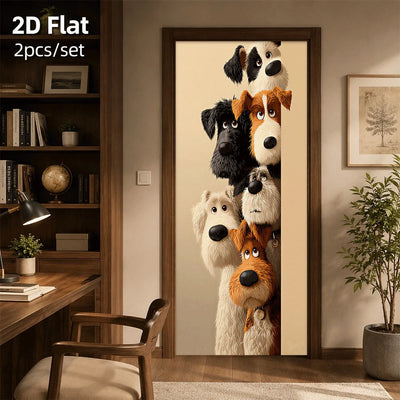 Autocollant Mural Chiens de Dessin Animé pour Porte