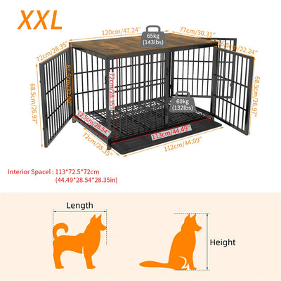 Cage pour Chien en Bois Meuble Industriel 3 Portes