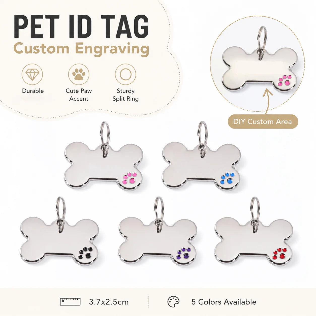 Médaille Gravée en Os à Griffes pour Chien
