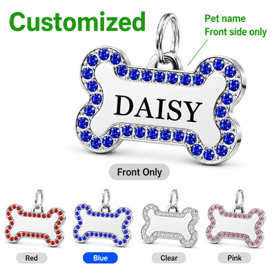 Médaille Os Gravée Strass pour Chien