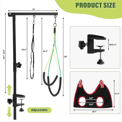 Potence de Toilettage avec Hamac et Supports de Hanches Chien