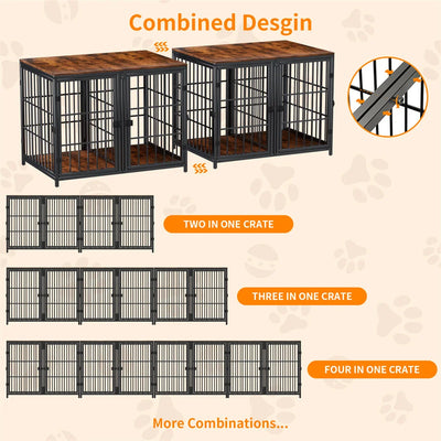 Meuble Cage pour Chien 4 Portes avec Séparateur Amovible