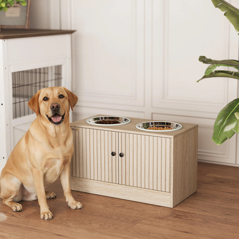Mangeoire Surélevée Gros Chien Inox Chêne