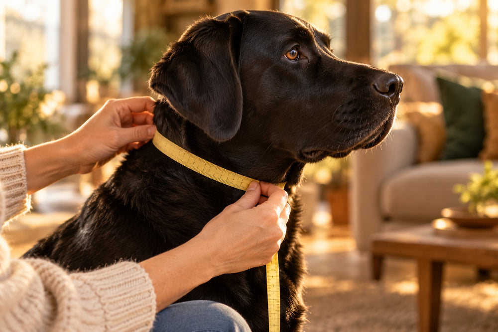 Mesure du tour de cou d’un grand chien avec un mètre ruban souple