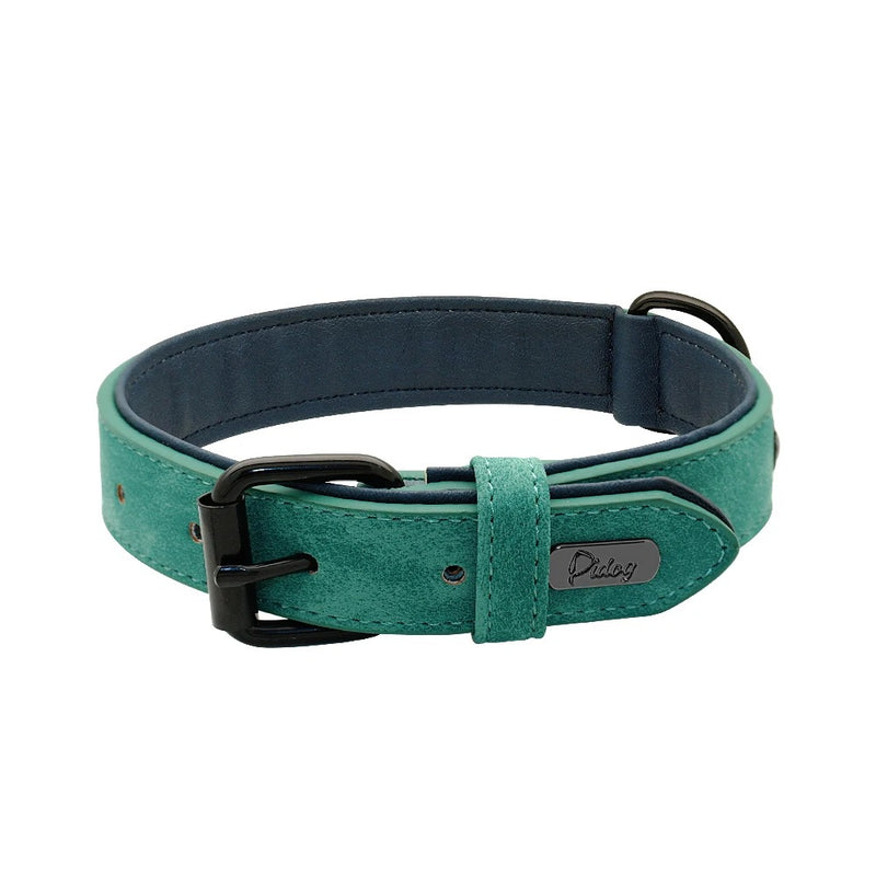 Collier Cuir Rembourré Vert Molosse - Gros-Chien.com