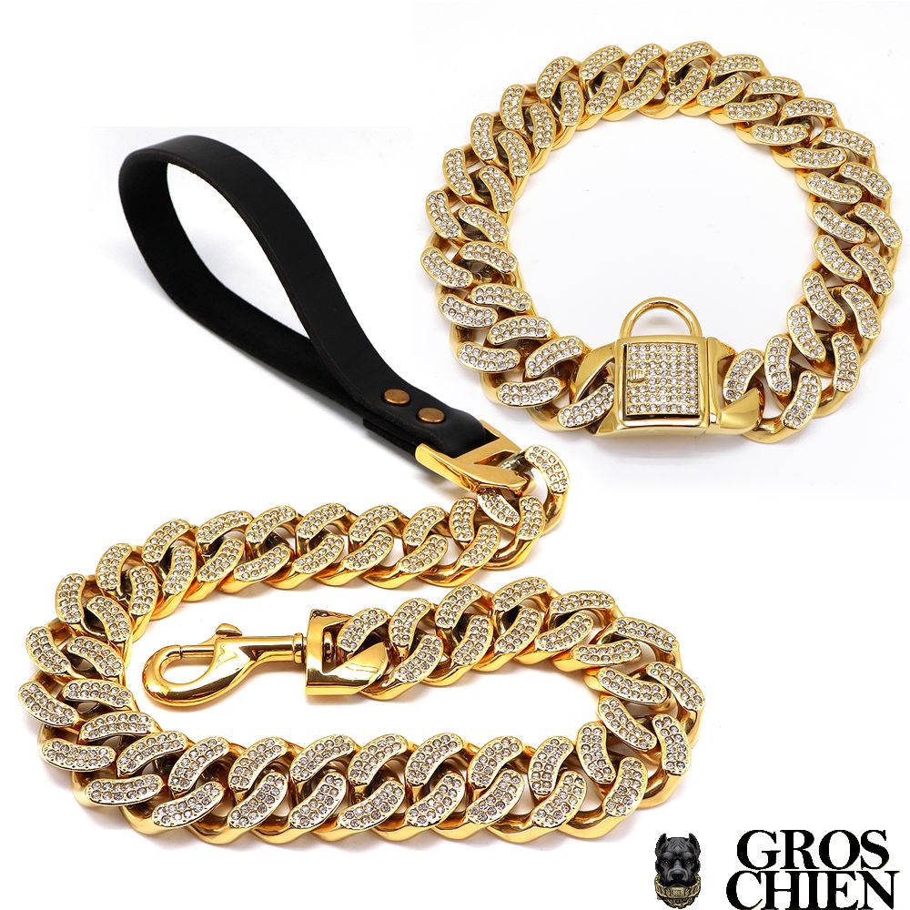 COLLIER + LAISSE DE LUXE CHAINE DIAMANT OR JAUNE